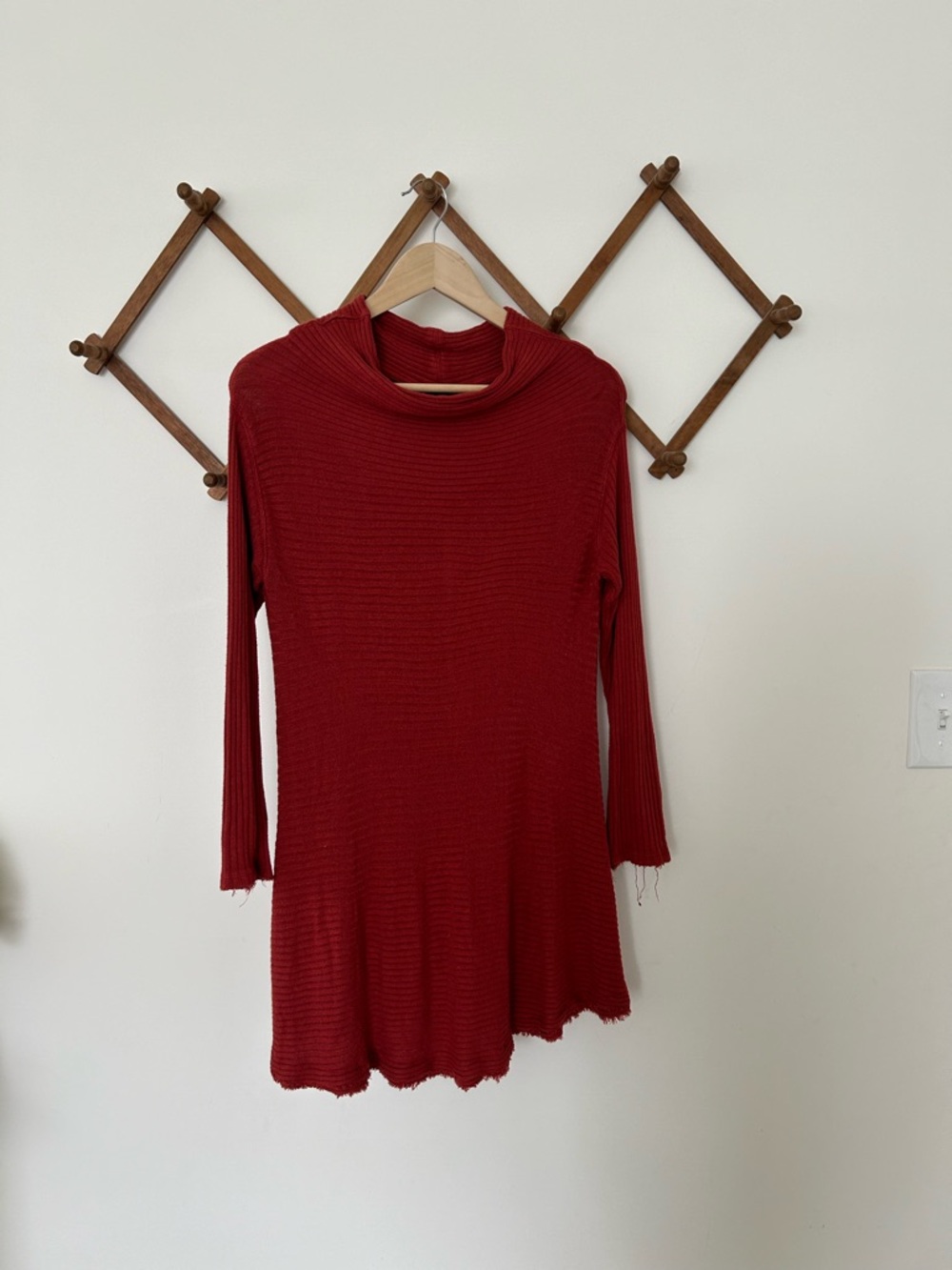 We The Free Ribbed V-Neck Tunic in Brick Red
